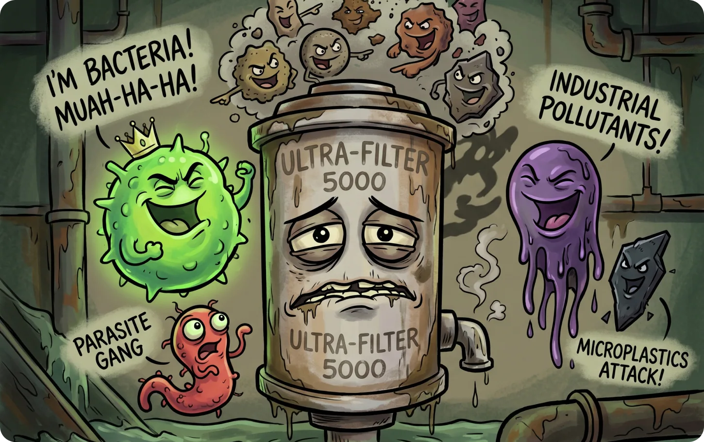 Magnified view of bacteria living in unfiltered water